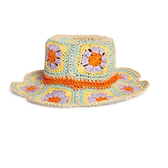 meshika Accessories - Meshika Multi Color Woven Floral Design Straw Hat